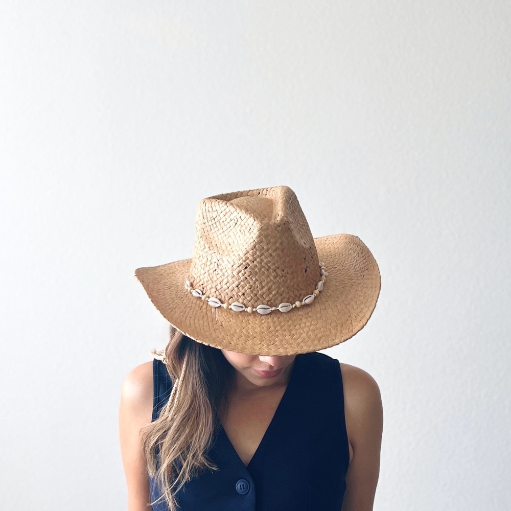 Straw Cowboy Hat with Shell Accents